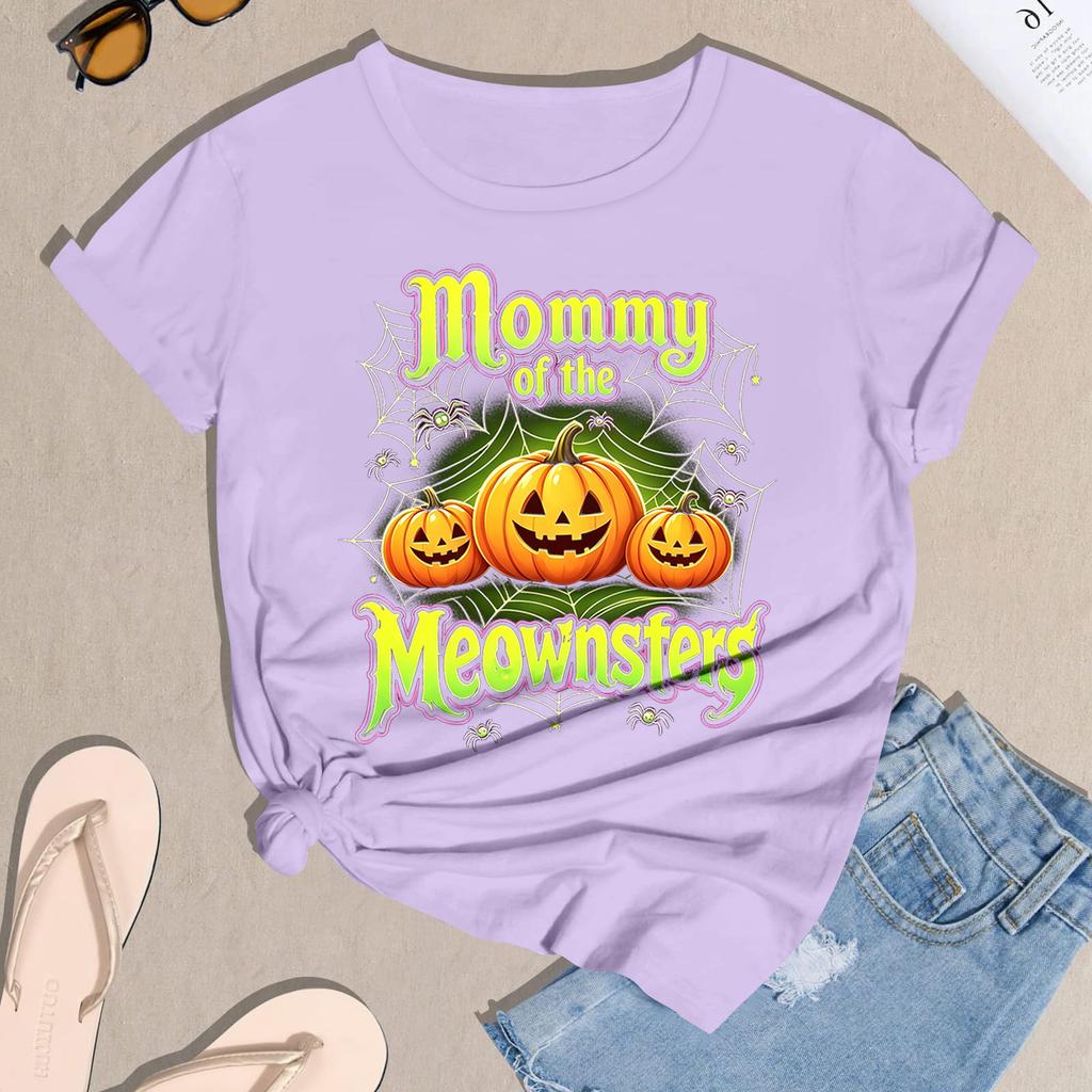 Women's Halloween Print Short Sleeve T-Shirt Casual Neck Tee Top