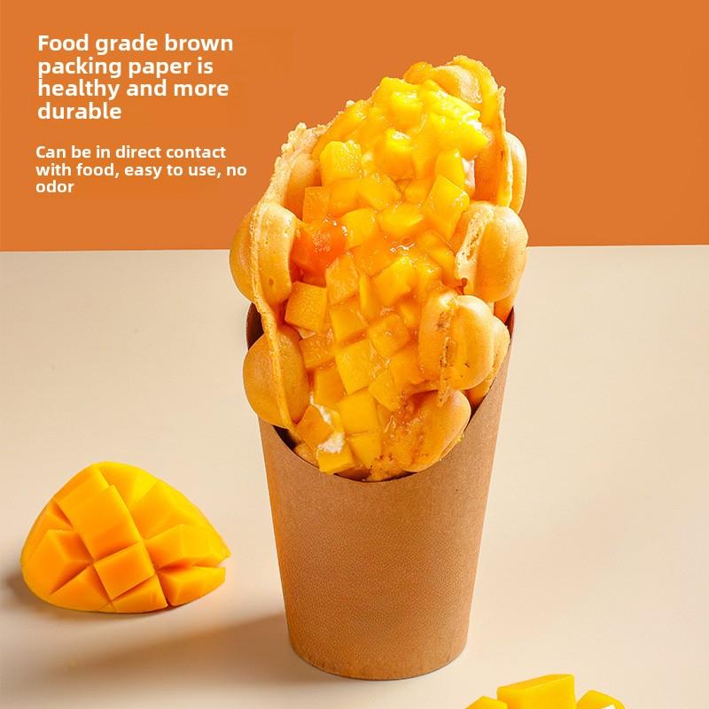 Einweg Pommesbecher Rindleder Schrägmundbecher Kundenspezifische Eierwaffel Kanto Gekocht Verpackte Box Spieß-Eis