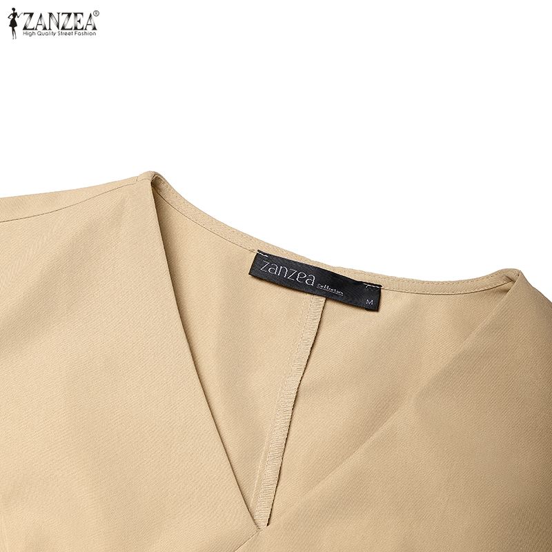 ZANZEA Women Casual V-Neck Solid Color Short Sleeve Sheath Dress
