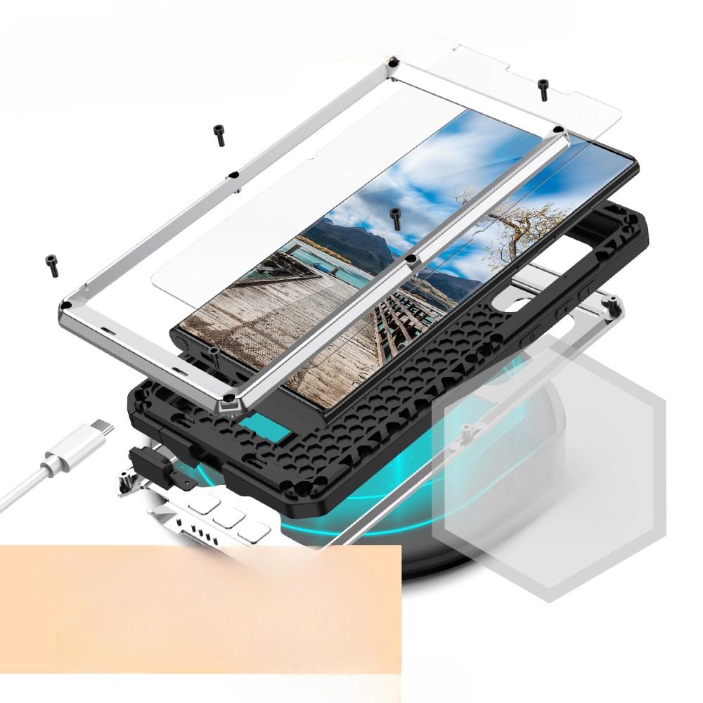 Custodia blindata per Samsung Galaxy S22 Ultra, R-JUST CamShield Slide, argento