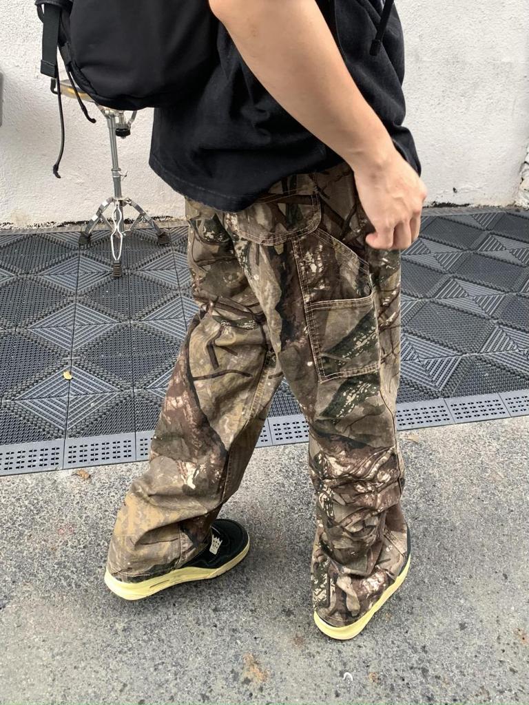 Unisex Retro Camouflage Distressed Work Pants - Straight Leg, Loose-Fit Outdoor Casual Wear