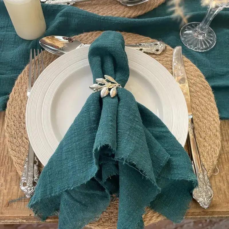 10Pcs 32x32cm Handmade Cloth Napkins with Fringe, Delicate Rustic Decorative Table Napkins for Wedding/Dinner/Party