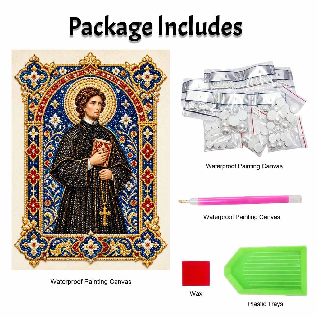5D Framed Pearl Painting Kit Saint Religious Christian Icon Pattern Sparkling Bead Art Canvas Ready to Display Romantic Home Decor Gift