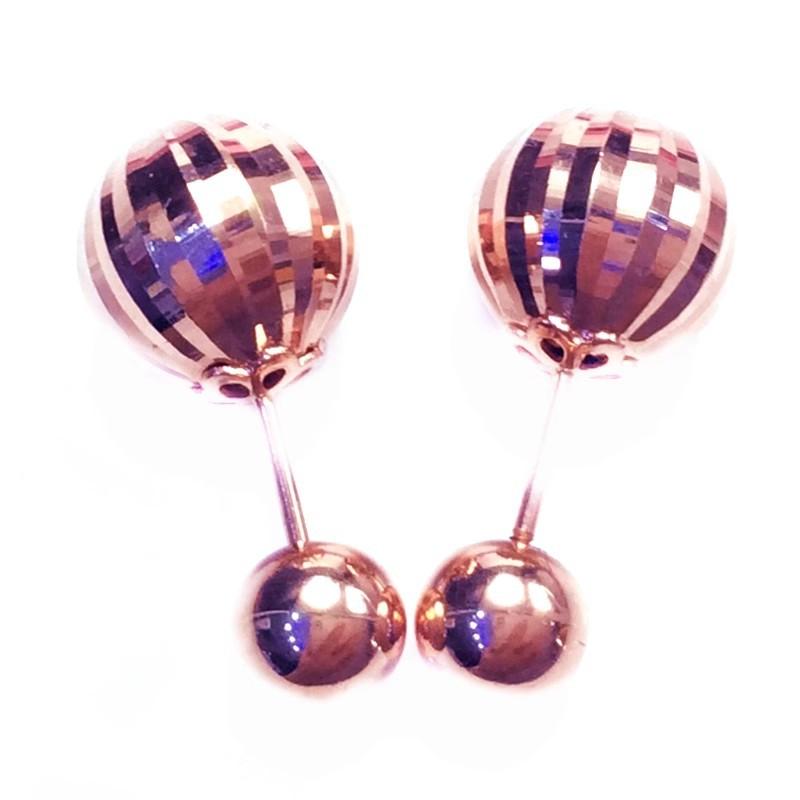 Exquisite Russian 585 Purple Gold Shiny Car Flower Screw Ball Stud Earrings Plated Rose Gold Ball Stud Earrings Jewelry