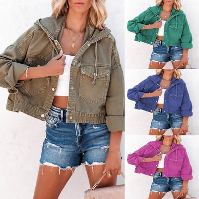 Fashion Jackets for Women Hooded Denim Jacket Women Vintage Jean Coats Casual Long Sleeve Top Clothes Women Streetwear