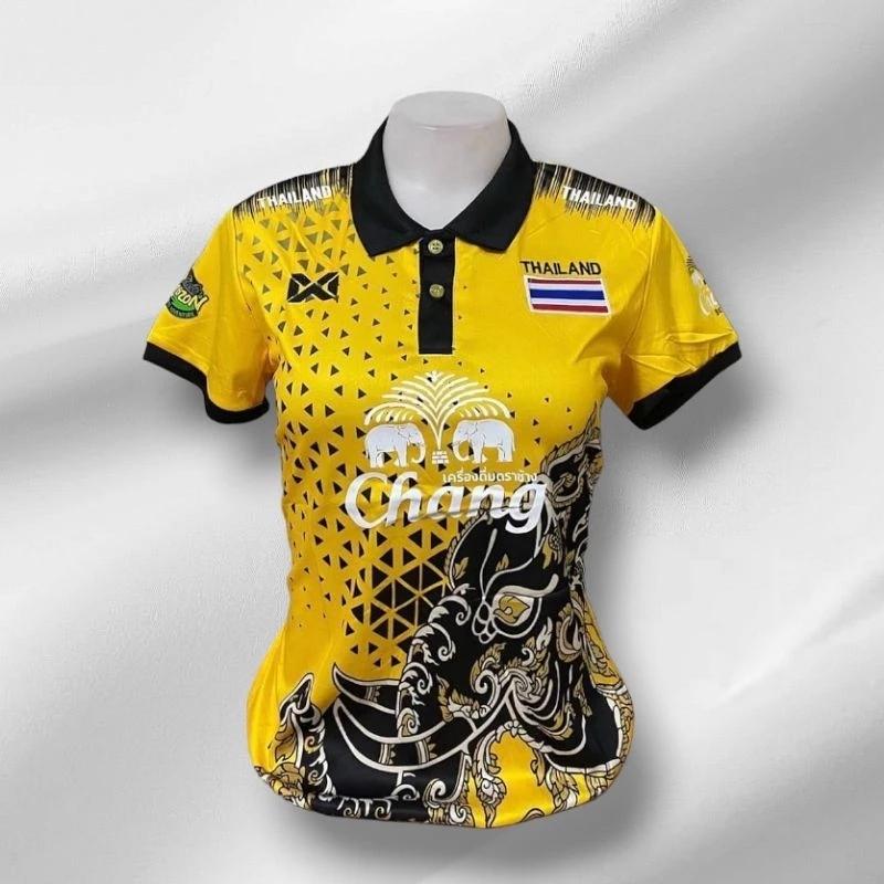 Dámský Thajsko Národní Fotbalový Tréninkový DRES POVZBUZOVÁNÍ Fanoušek Potisk Vintage Retro Rychleschnoucí Polokošile Krátký Rukáv Uniforma Slon Sport Outdoor