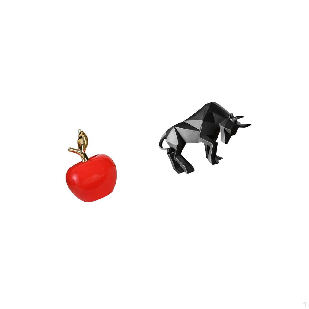 Ceramic Bull Statue Ornament Simulation Artwork Home Decoration Figurine Fruit Sculpture for Cafe