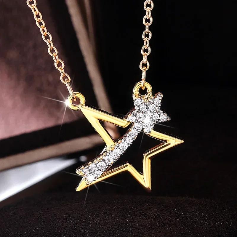 Gift Creative Style Star Shape Pendant Necklace For Women Lovely Neck Jewelry With Brilliant Cubic Zirconia Daily Collocation
