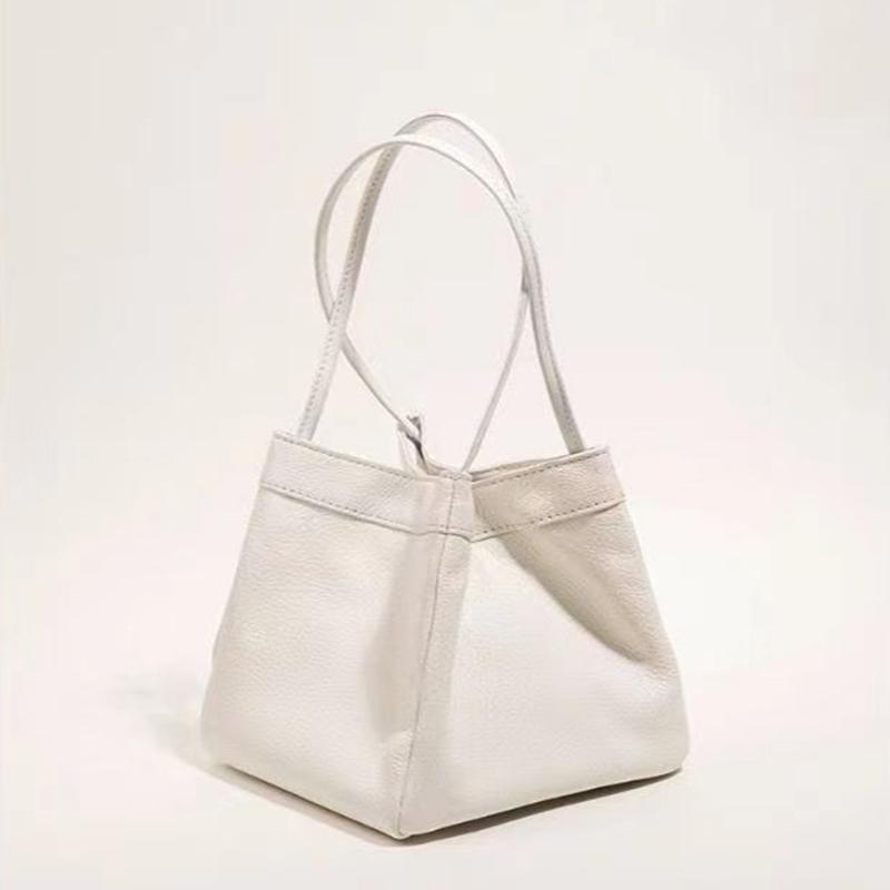Yogodlns damska jednokolorowa mała górna rączka torebka typu Bucket Vintage PU Leather All-match Chic Tote Bag