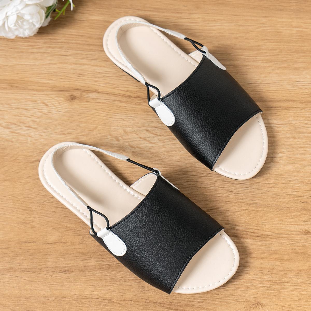 

Сандалии с плоской подошвой в форме рыбьего рта, летние 2024, новые простые и легкие женские сандалии с эластичной резинкой на плоской подошве 36 чёрный