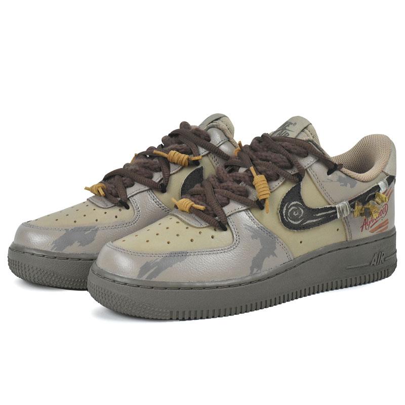 Nike Air Force 1 Slip Resistant Abrasion Resistant Low Top Skateboard Shoes Unisex Brown HQ1176-222(Team1676-)