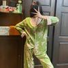 Fashion New Chinese Retro Ice Silk Pajamas Women'S Autumn Long-Sleeved Suit High-End Silk Loungewear Suit