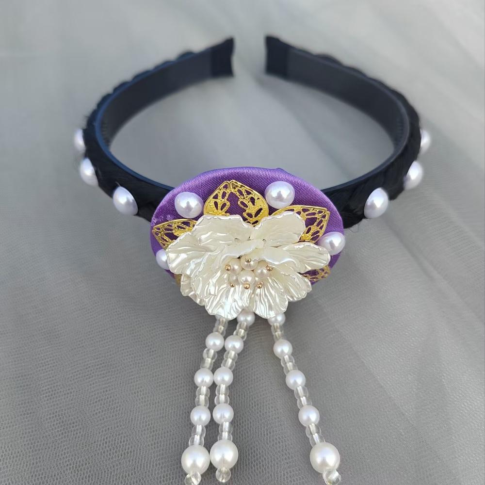 

Жемчужная Ханбок Повязка для волос Кисточка Сценический танец Обруч для волос Классическая корейская Повязка на голову Выступление фиолетовый