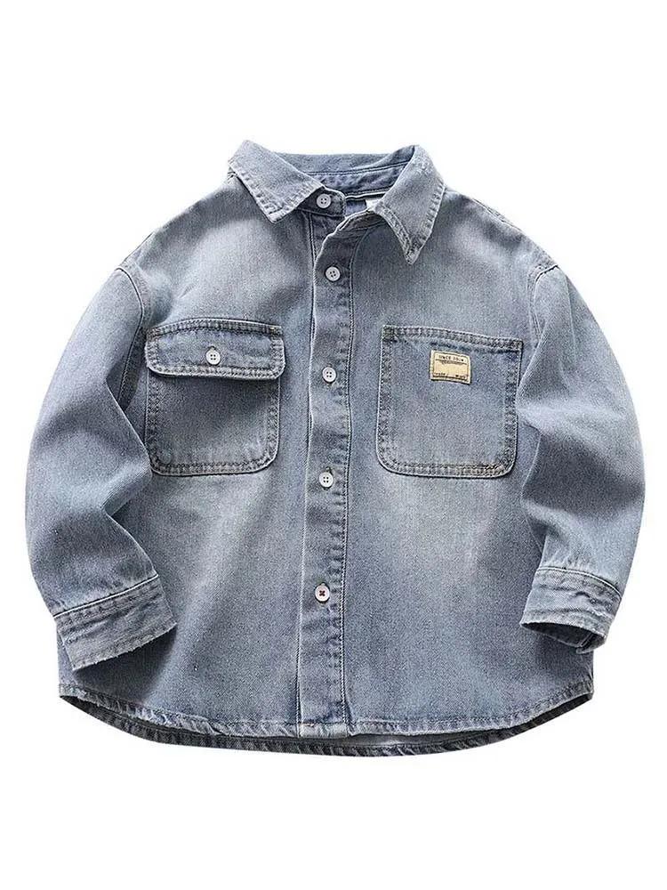 Boys' Denim Shirt Children's Thin Lapel Coat Long-sleeved Shirt