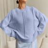 Women's Fashionable Casual Loose Lazy Style Hollow Pullover Long Sleeve Round Neck Sweater