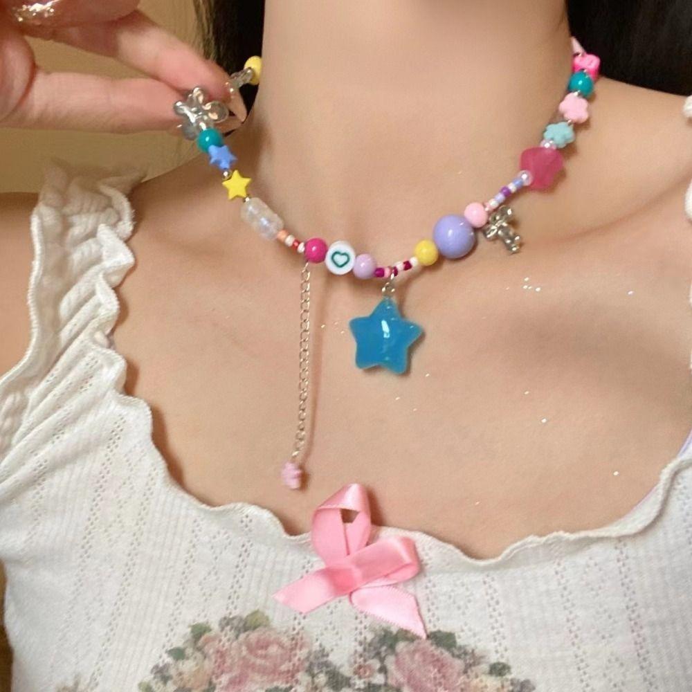 Irregular Collar Bone Chain Colourful Clavicle Chain Cartoon Jewelry Pendant Necklace  Girls