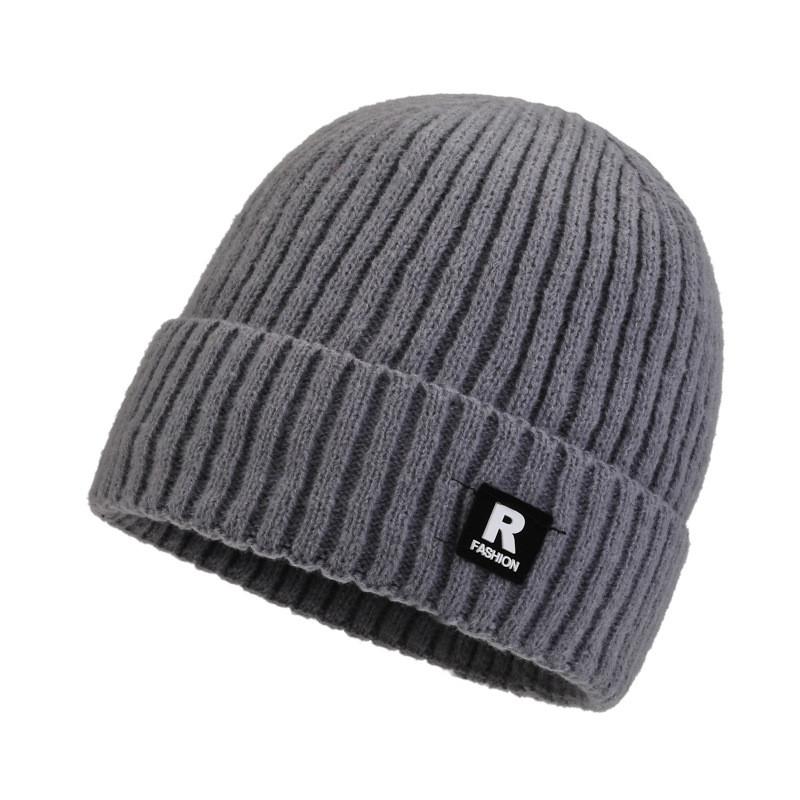 Knitted Hat For Men With Letter R Design Warm Windproof Winter Cap For Casual Style