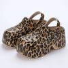 Fashion Leopard Thick Bottom Clogs for Women Closed Toe Chunky Platform Sandals Woman Summer 2025 Super High Wedge Heel Slippers Female
