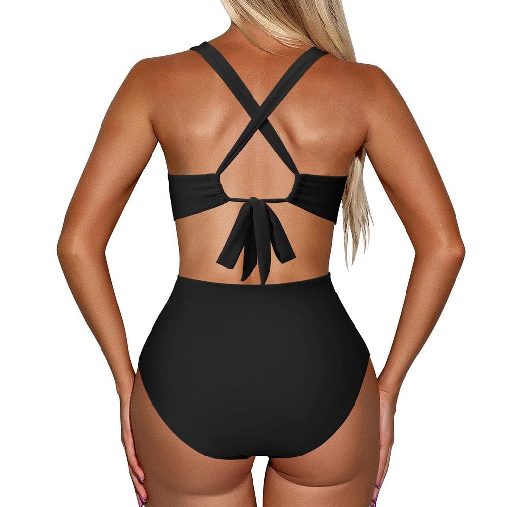 One Piece Swimsuit for Women Cross Front Cut Out Backless Design Slim Fit Swimwear Beachwear