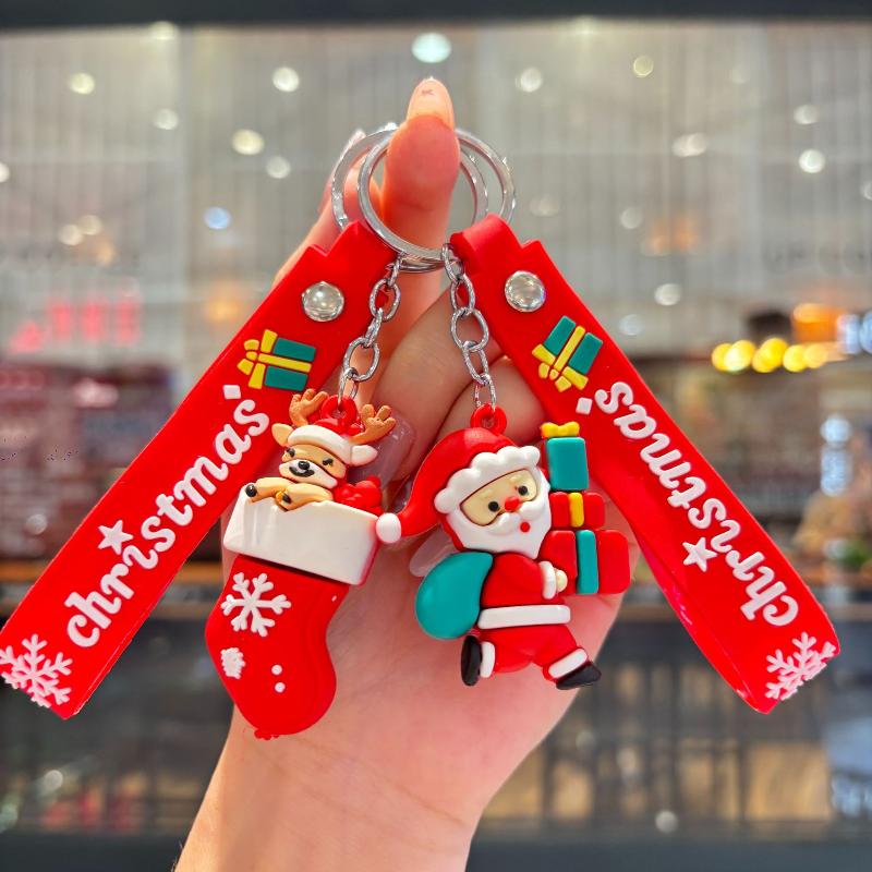 2Pcs Cartoon Cute Santa Claus Tree Keychain Christmas Party Decoration Bag Ornaments Car Key Pendant Exquisite Small Gift