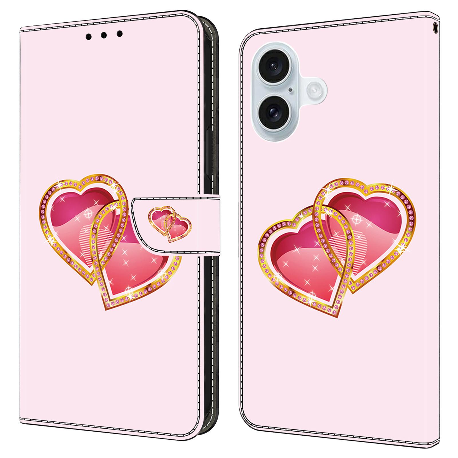 

For iPhone 16 Case Pattern Printed Protective Leather Flip Phone Case B