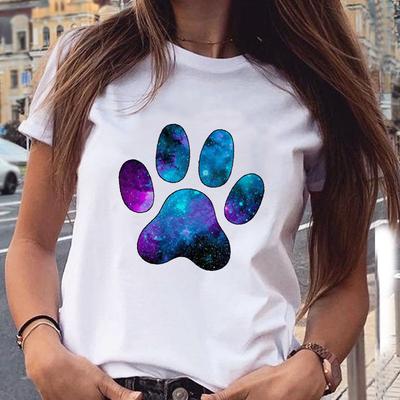 T-Shirts For Ladies 2023 Summer Women Dog Paw Print Tops Tees Fashion Casual Tee Shirt Female Short Sleeve T-Shirt