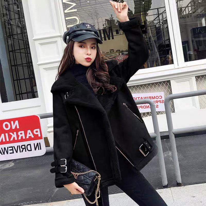 Autumn and winter new fleece thickened suede fur integrated short jacket women's lamb wool locomotive clothing