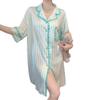 Spring and Summer New Love Striped Ice Silk Pajamas Women's Loose Fashion Shirt Skirt Short Sleeves Sweet Age Reduction Relaxation