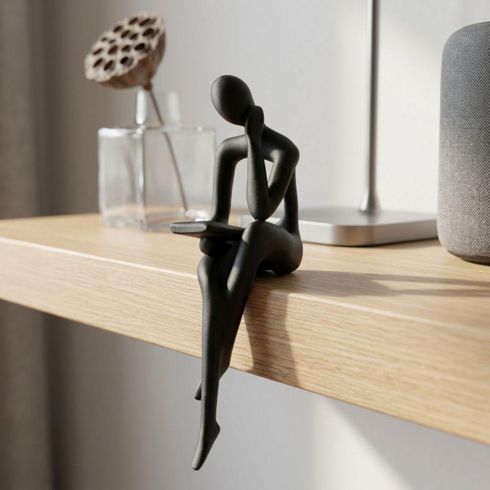 Minimalist Edge Sitter Character Sculpture Plastic Tabletop Human Decor Home Office