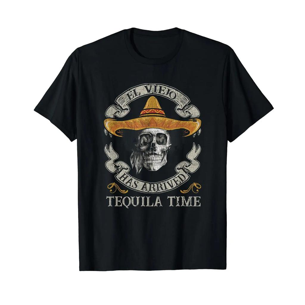 El Viejo Ist Da Tequila Time Vintage Mexican Skull T Shirt Black Vintage Washed Slightly Stylish Stretched