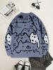 Men's Cute Cat Print Knit Pullover - Stylish Fall/Winter Round Neck Sweater