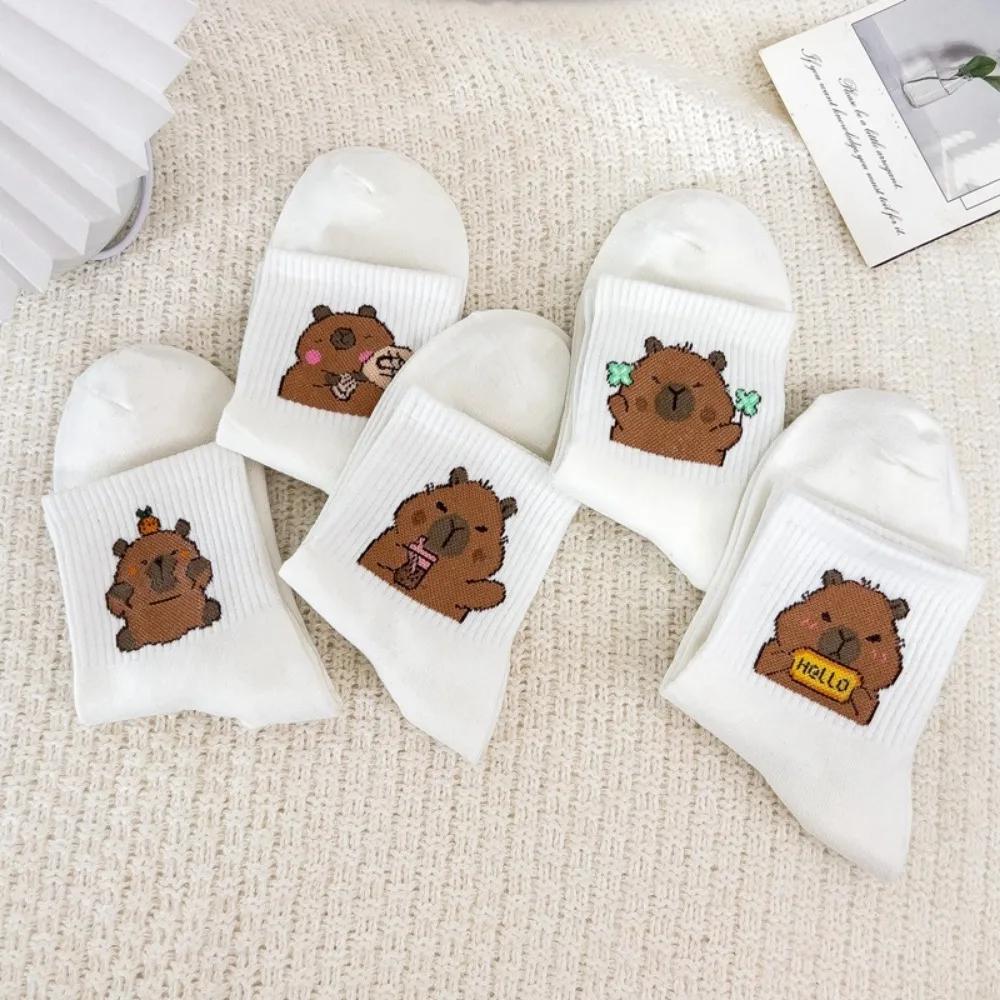 Cartoon Kapibala Capybara Little Bear Socks Spring Autumn Cotton Middle Tube Socks Cute Internet Red Korean Edition Boat Socks