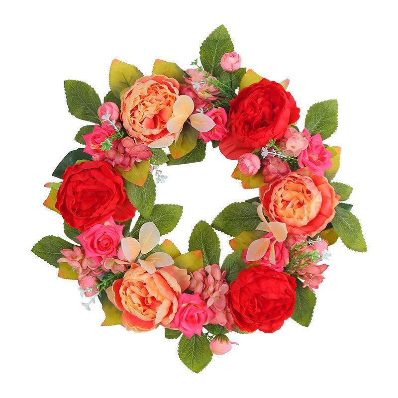 Zhongran Silk Red Pink Peony Wreath Door Pendant Vine Ring Window Wall Decoration Props