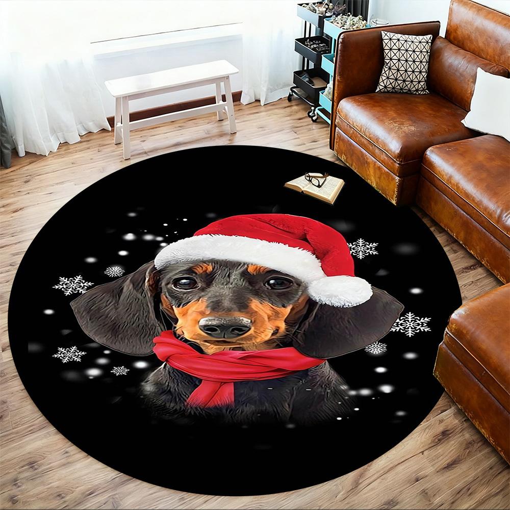 1pc Santa hat, snowflakes Pattern Office Round Rugs, Under Chair Round Rugs for Living Room, Bedroom, Bathroom Decoration Carpet 091860