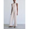Spring and Summer New Women's Clothing Commute Minimalist Style round Neck Sleeveless Wide Leg High Waist Long Jumpsuit 3641007
