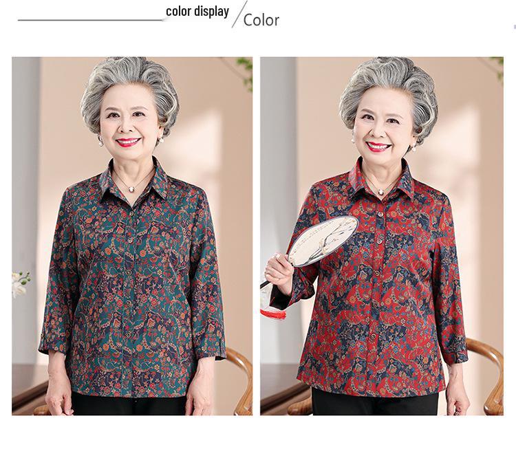 Grandma's Classic Silk Seven-Sleeve Shirt for Summer 2026 - New Arrival for Middle-Aged & Elderly Women
