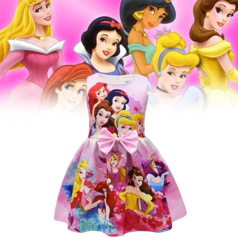 Snow White Children Dress With Cartoon Print And Pleated Aline Style For Spring Playtime