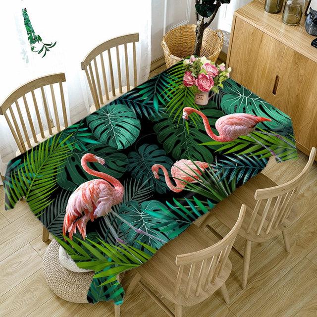 Flamingo And Green Jungle Pattern Tablecloth Dustproof Washable Cloth Thicken Cotton Rectangular And Round Table Cloth