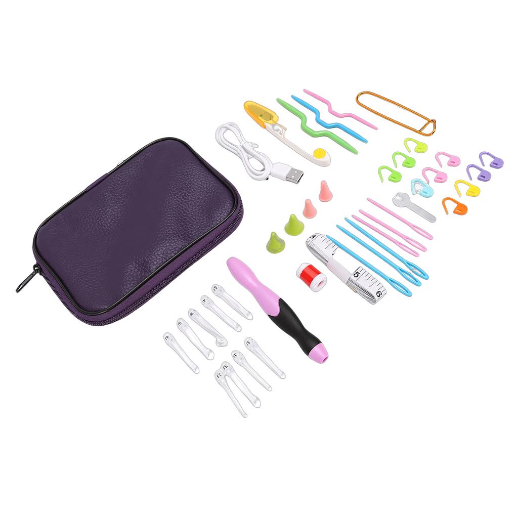 9 In 1 Light Up Crochet Hooks Set Rechargeable LED Lighted Crochet Hooks Adjustable Brightness with Purple PU Leather