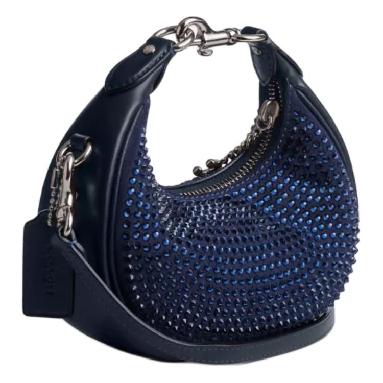 Coach Jonie 15 Borsa a Spalla Piccola Crossbody in Pelle Scamosciata con Cerniera Decorata con Cristalli Donna Deep-Navy CW574-LHLIE