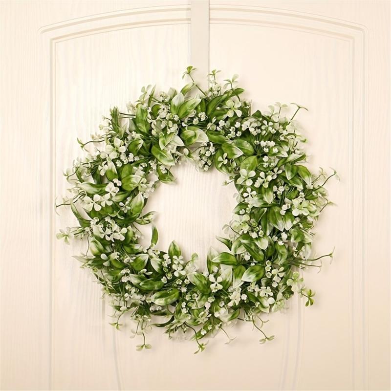 Artificial Summer Wreath Baby Breath Wreath for Front Door Farmhouse Garden Wedding Party Outdoor Decorations