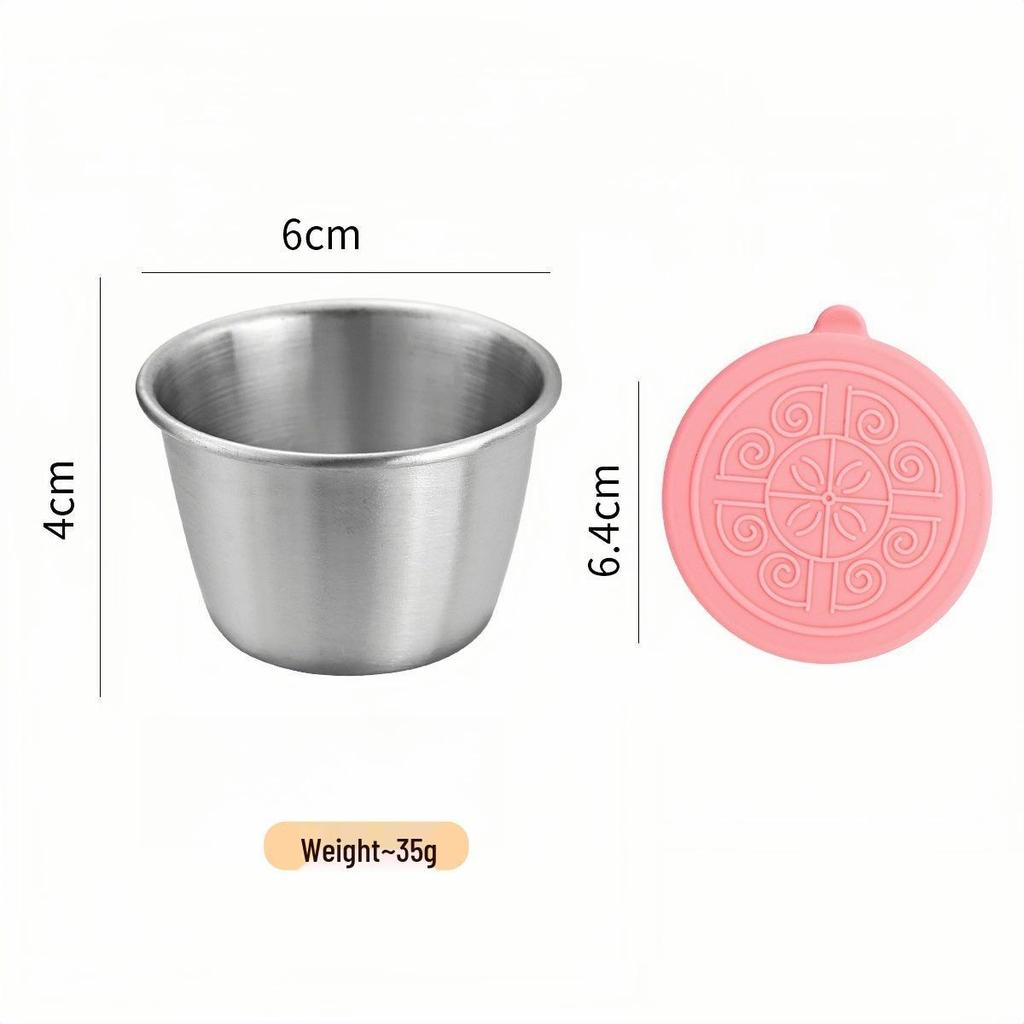 50/70ML Stainless Steel Sauce Cup with Silicone Lid - Leak-Proof Seasoning and Dipping Container