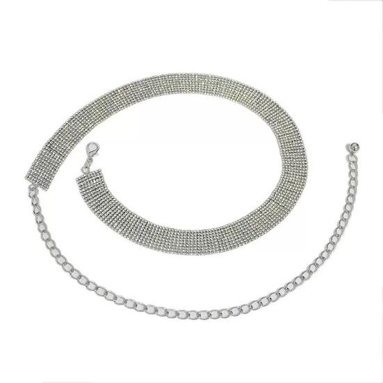 Slim Sparkling Waist Belt 9 Rhinestone Rows Waist Chain Women Dress Waist Belt Outfit Accessory for Party Prom Wedding Long Shirts Sweaters