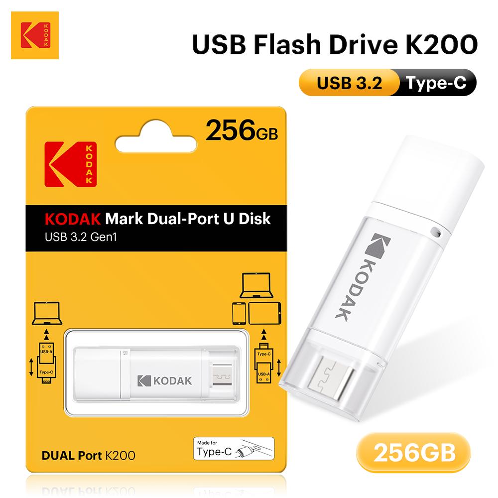 Kodak K200 USB 3.2 Flash Drive Dual Interface Type‑C & USB‑A OTG Memory Stick with Frosted Matte Finish 32GB/64GB/128GB/256GB for PC Phone Tablet Car