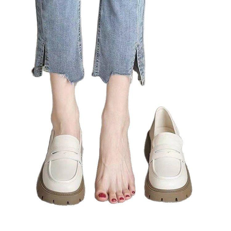 British Style Small Leather Shoes Women's Spring 2025 New Student Professional Black One-pedal Platform Heightening Loafers