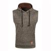 Spring Autumn Men's Sleeveless Hooded Vest Casual Heather Knit Pullover Drawstring Hood