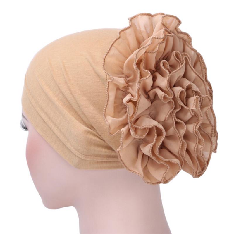 Women Flower Stretchy Turban Head Wrap Band Chemo Bandana Hijab Pleated Indian