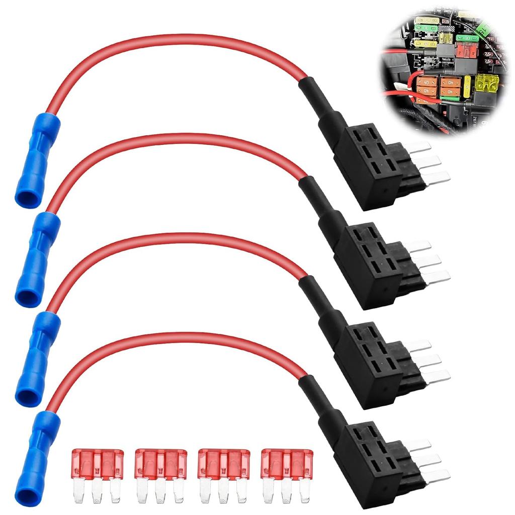 4 Pack Micro 3 Fuse Tap, Add A Circuit Adapters, Expandable Blade Style 12V Fuse Holders For Underglow Lights, Interior LEDs & Car Accessories (Red