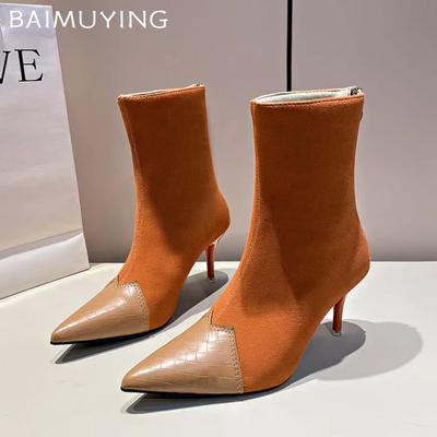 Talons Hauts Sexy Bottines de Neige Femme Bout Pointu Daim Élégantes Chaussures Femme Tendance 2024 Hiver Goth Moto Botas De Mujer