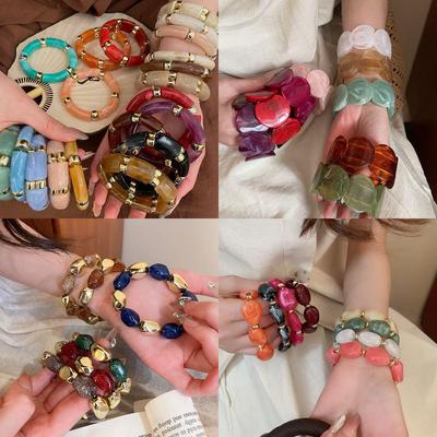 Pulsera de Patchwork de Acrílico Degradado - Lujo de Gama Alta, Estilo Europeo y Americano, Diseño Distintivo y Audaz.